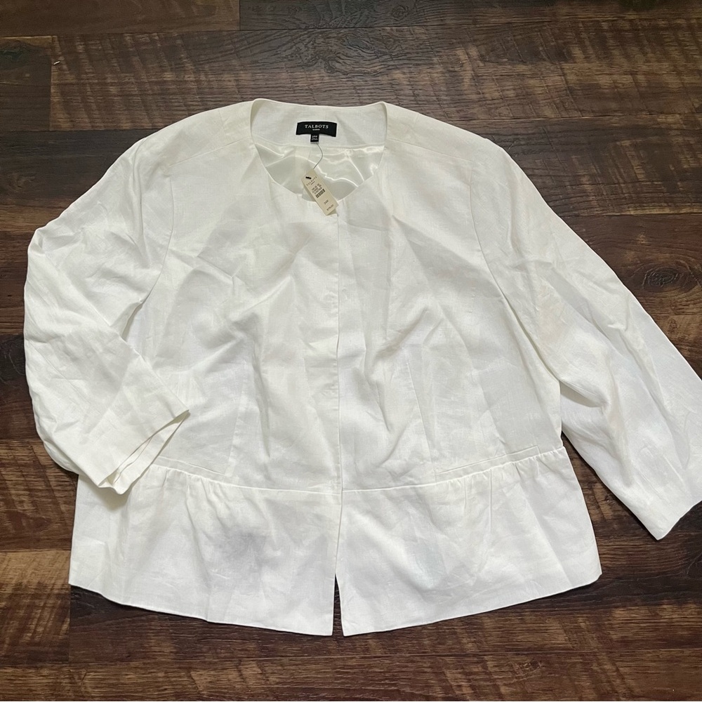 NWT Talbots minimalist 100% linen white blazer jacket plus size 24W